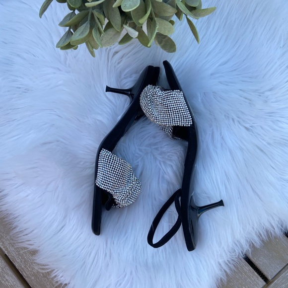 Alexander Wang Low Heel Black Suede Slingback with Rhinestones Size 37 - Picture 4 of 9